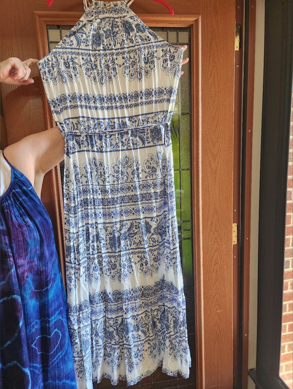 LOFT Blue and White Printed Halter Maxi Dress